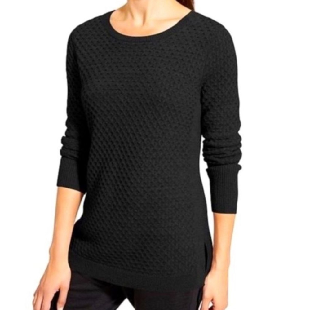 Athleta Black Honeycomb Long Sleeve Scoop Neck Sweater S